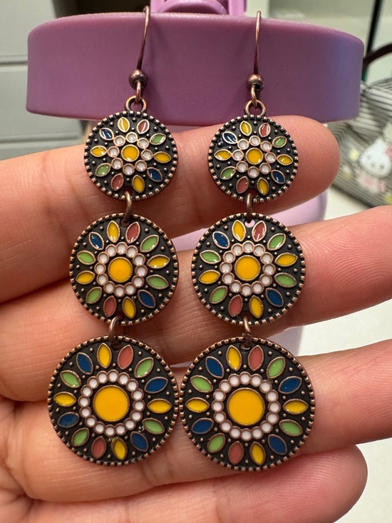 Jewelry - Multi-Color Floral Drop Earrings - Yellow Center